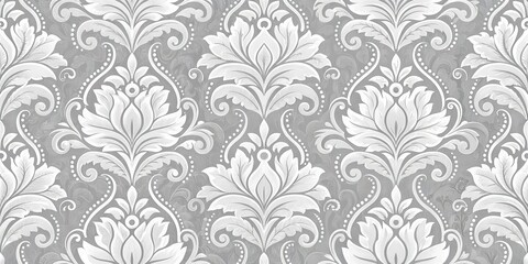 Elegant Damask Pattern in Gray and White A Seamless Design for Fabric, Wallpaper, or Home Decor