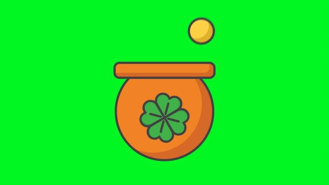 St Patrick's Gold Coin Icon Animation On Green Screen. Ready for chroma key. 4k Animation