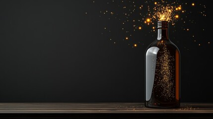 Champagne Bottle Popping with Golden Sparkles on a Dark Background in Upscale Setting