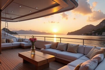 Fototapeta premium Luxurious Yacht Deck Sunset View Serene Seascape