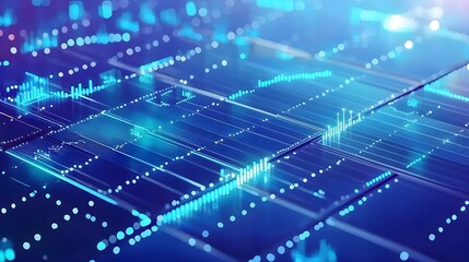 Fototapeta premium Abstract Blue Data Stream Tech Background - Futuristic technology