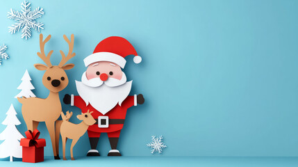 Obraz premium Christmas Santa and His Reindeer Adventure.elebrate the holiday spirit with a delightful cartoon background featuring Santa Claus and his merry reindeer.