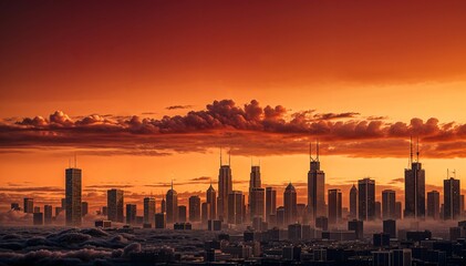 Fototapeta premium A dynamic duotone city scape silhouete