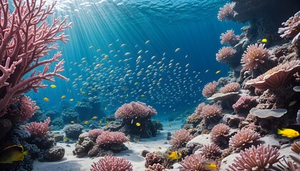 Underwater Deep Coral Illuminated by Sunlight