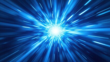 Fototapeta premium Radiant star trails. A radiant display of speed-laden blue beams radiating from a central point, converging outward in a fluid, distortion-free motion. Ideal for high-energy artistic visuals in UHD.