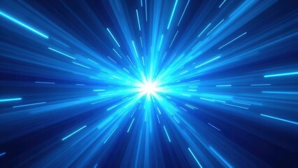 Fototapeta premium Radiant star trails. A radiant display of speed-laden blue beams radiating from a central point, converging outward in a fluid, distortion-free motion. Ideal for high-energy artistic visuals in UHD.