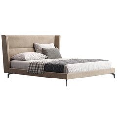 Obraz premium Modern Elegance: Bed for Stylish Bedroom transparent png background bedroom furniture architectural visualization interior no shadow 3d contemporary 