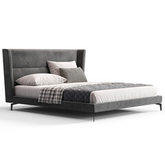 Obraz premium Modern Elegance: Bed for Stylish Bedroom transparent png background bedroom furniture architectural visualization interior no shadow 3d contemporary 