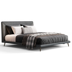 Obraz premium Modern Elegance: Bed for Stylish Bedroom transparent png background bedroom furniture architectural visualization interior no shadow 3d contemporary 