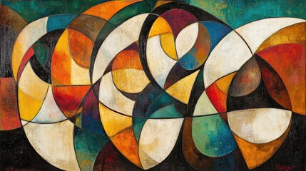 Abstract Colorful Art with Curved Shapes and Unique Patterns