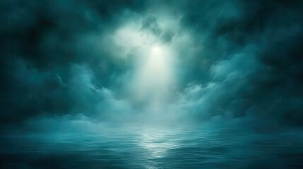 Fototapeta premium Ethereal Ocean Scene with Dramatic Clouds and Soft Light Rays