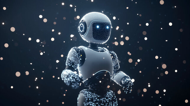 Cybernetic Stardust: Futuristic Robot in Sparkling Digital Realm 