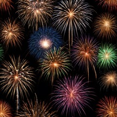 Obraz premium Fireworks light up the dark night sky with a colorful display of celebration