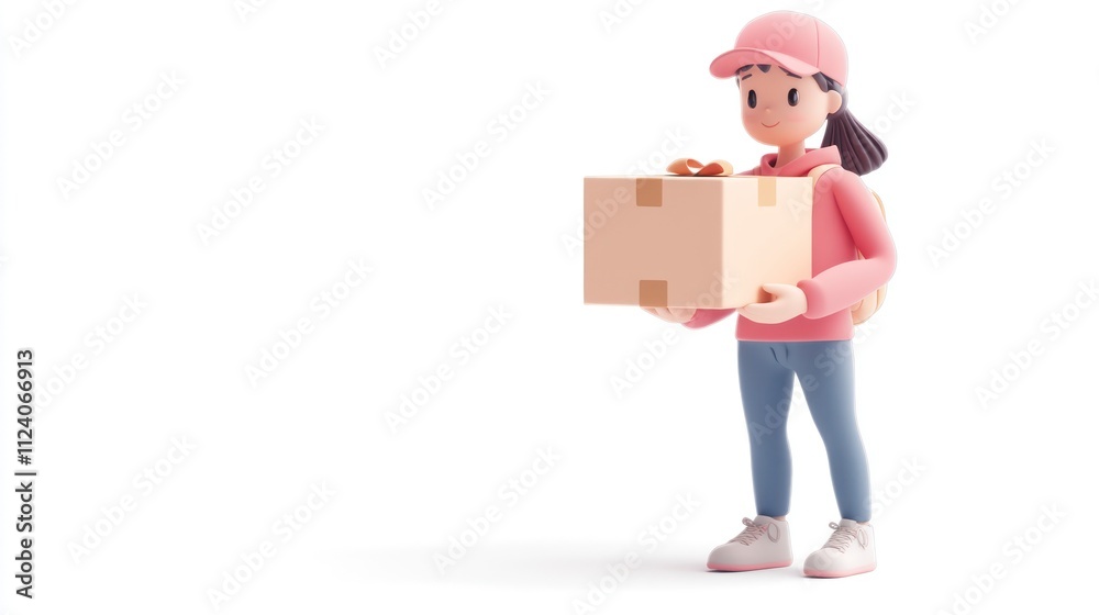 Poster A 3D character holding a package, representing delivery or logistics.