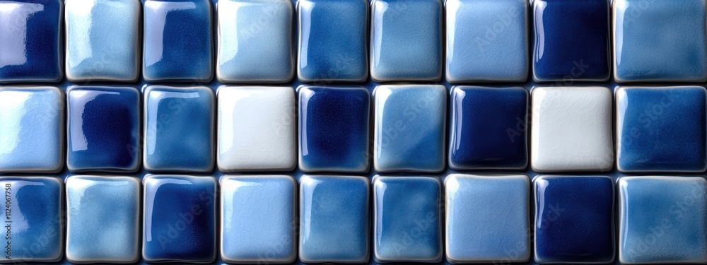 Poster a pattern of glossy blue tiles arranged in a grid, showcasing various shades of blue.