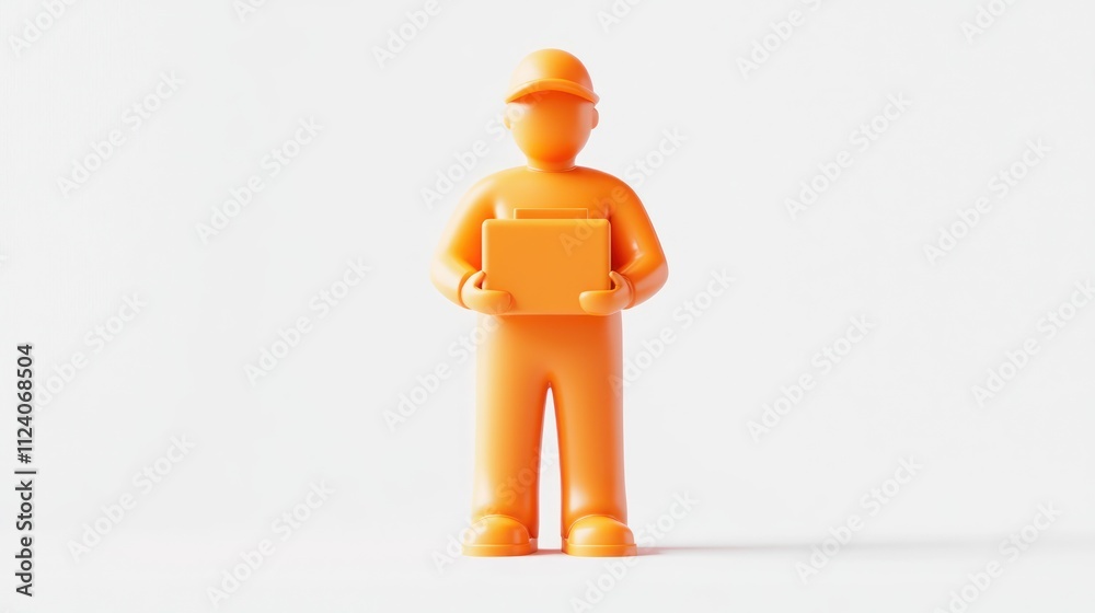 Poster An orange figure representing a delivery worker holding a package.