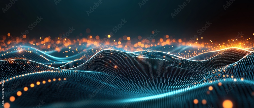 Aufkleber Abstract digital landscape with glowing lines and particles representing data flow.