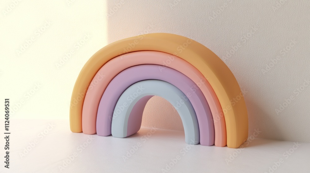 Aufkleber A colorful stacking toy in the shape of a rainbow, designed for children's play and creativity.