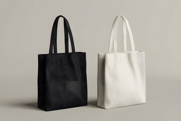 Canvas bag. mockup of fabric tote. Cloth totebag with handle. template of black and white cotton eco bag. Reusable tote for shopping. Blank mock for shopper. Ecobag for grocery. Vector,



