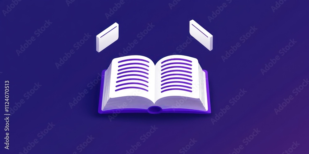 Poster An open book with pages floating above, symbolizing knowledge and information sharing.