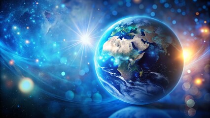 Fototapeta premium Stunning Blue Earth in Space with Colorful Bokeh Effect and Vibrant Blue Gradient for Solar System Enthusiasts and Wallpaper Lovers