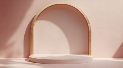 Fototapeta premium Minimalistic Arch Display with Soft Pink Background and Shadows