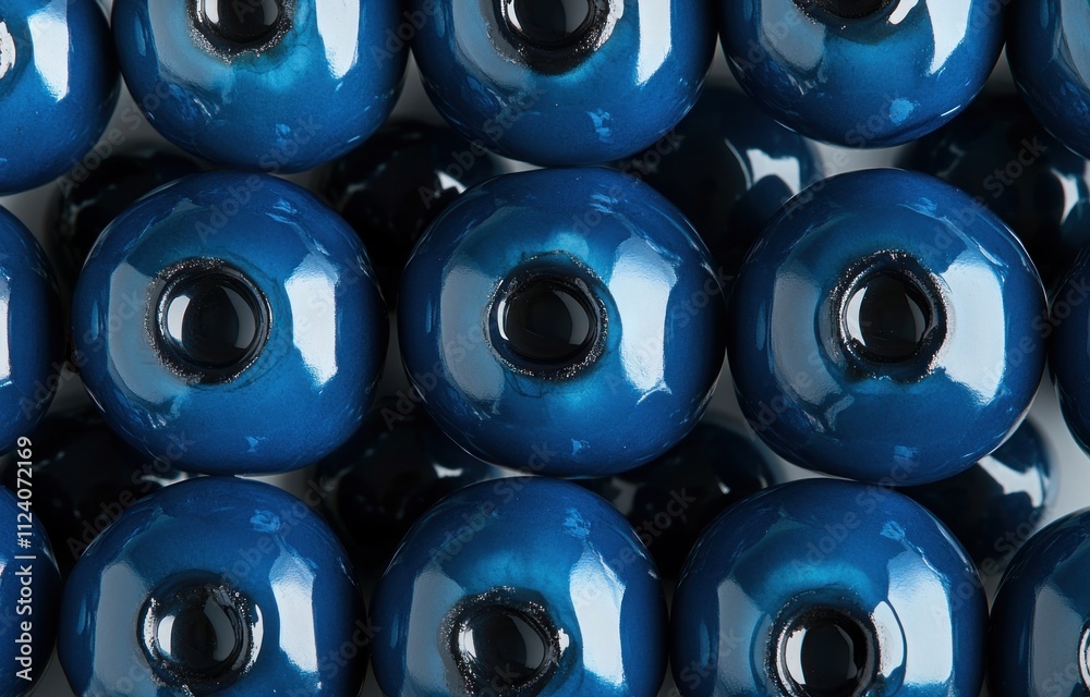Poster A close-up of shiny blue beads arranged in a pattern.