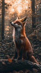 Fototapeta premium Majestic fox in a sun-drenched forest
