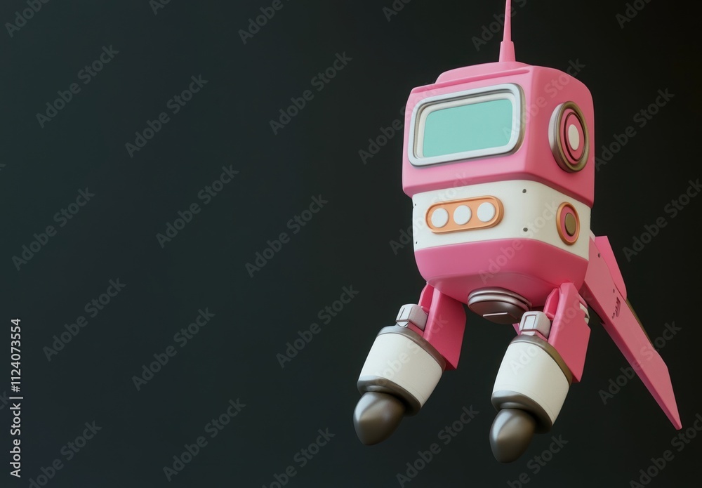 Aufkleber a pink robotic device with a screen and thrusters, designed for playful or futuristic themes.