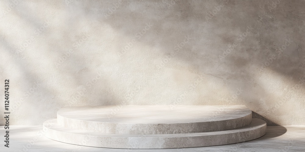 Aufkleber a minimalist stage with circular steps against a textured wall, ideal for presentations or displays.