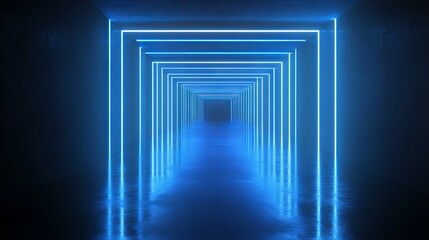 Fototapeta premium 3d abstract dark empty futuristic scene with vibrant blue neon lighting reflections on a black background