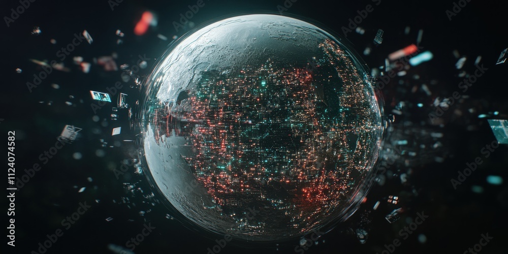 Aufkleber A futuristic, fragmented globe with a glowing network, symbolizing global connectivity.