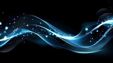 Digitally themed image showing glowing dots connected by thin lines. that shines on a dark background It gives the impression of an endless stream of information moving through cyberspace.