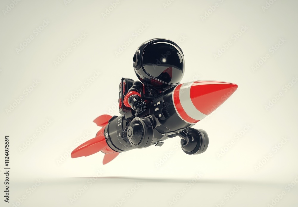 Poster a cartoonish astronaut riding a rocket, showcasing a playful and adventurous theme.