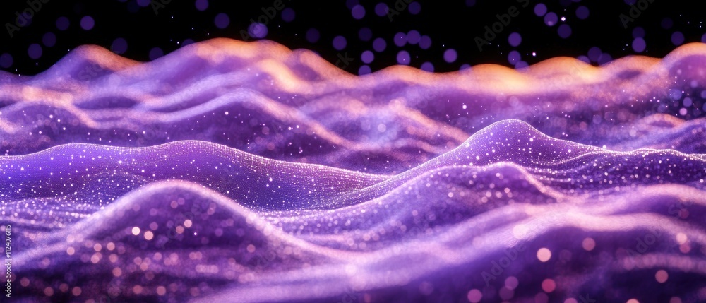 Poster A vibrant, abstract representation of flowing waves with sparkling particles.
