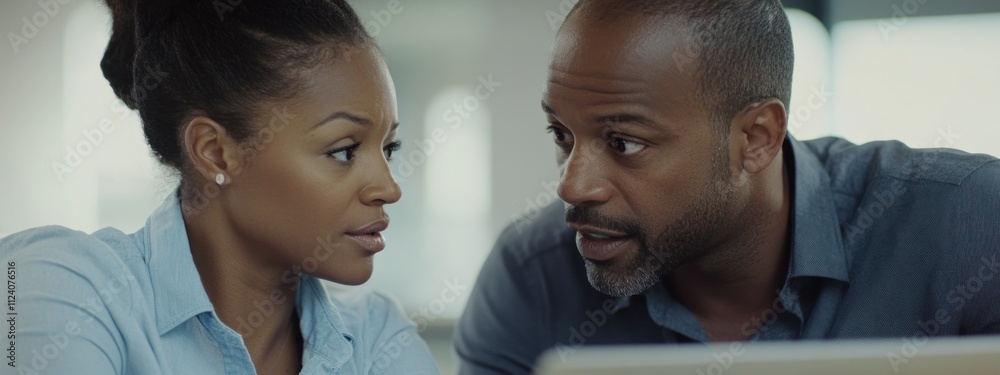 Poster A focused conversation between two professionals in an office setting.