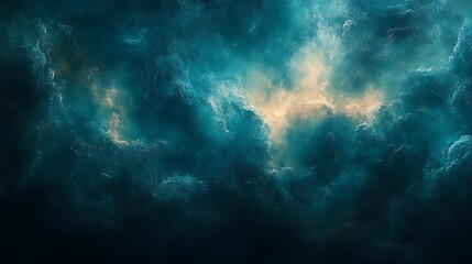 Obraz premium Dark teal and yellow nebula cloudscape.