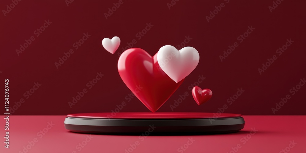 Aufkleber a display of floating red and white hearts on a pedestal, symbolizing love and affection.