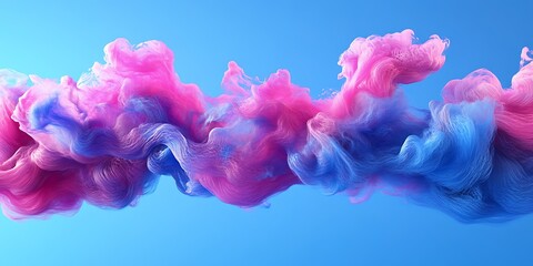 Obraz premium Abstract pink and blue swirling paint cloud on blue background.