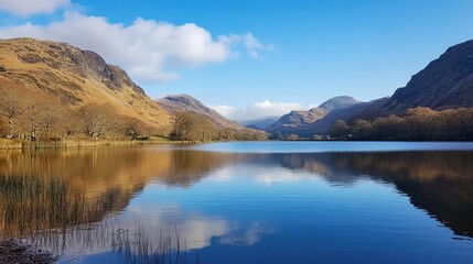 Majestic Mountain Reflection on Serene Lake in the British Countryside