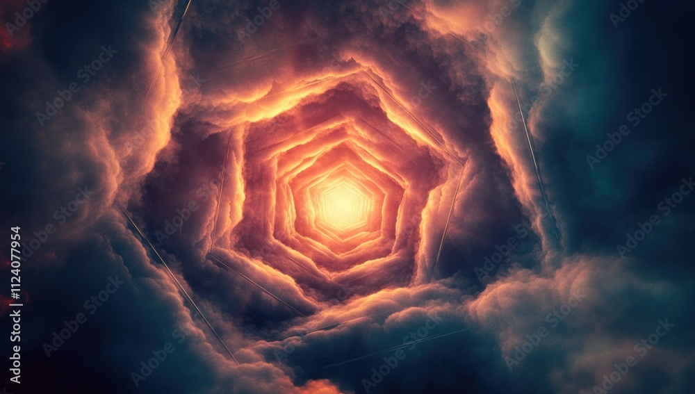 Poster A mesmerizing view of swirling clouds forming a hexagonal pattern around a bright center.
