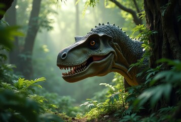 Obraz premium Tyrannosaurus Rex Lurking In A Lush Green Forest