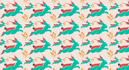 Seamless pattern Rabbit with Flower Background, Bunny with Floral textures for backgrounds, wallpapers, textiles and fashion.