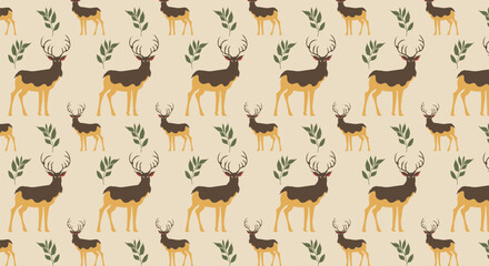 Deer wild animal forest fauna seamless pattern. Floral textures for backgrounds, wallpapers, textiles and fashion.