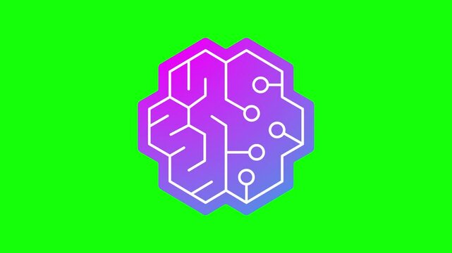 Artificial intelligence brain animation on green screen background