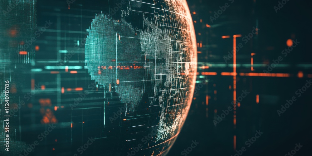 Poster A digital representation of a globe with data streams, symbolizing technology and connectivity.