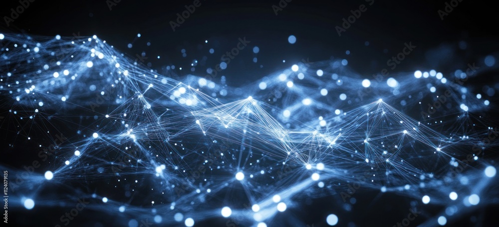 Leinwandbilder Abstract representation of interconnected data points and networks in a digital landscape.
