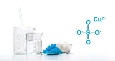 Copper(II) sulfate with molecular structure. Chemical ingredient used in medical and public health...