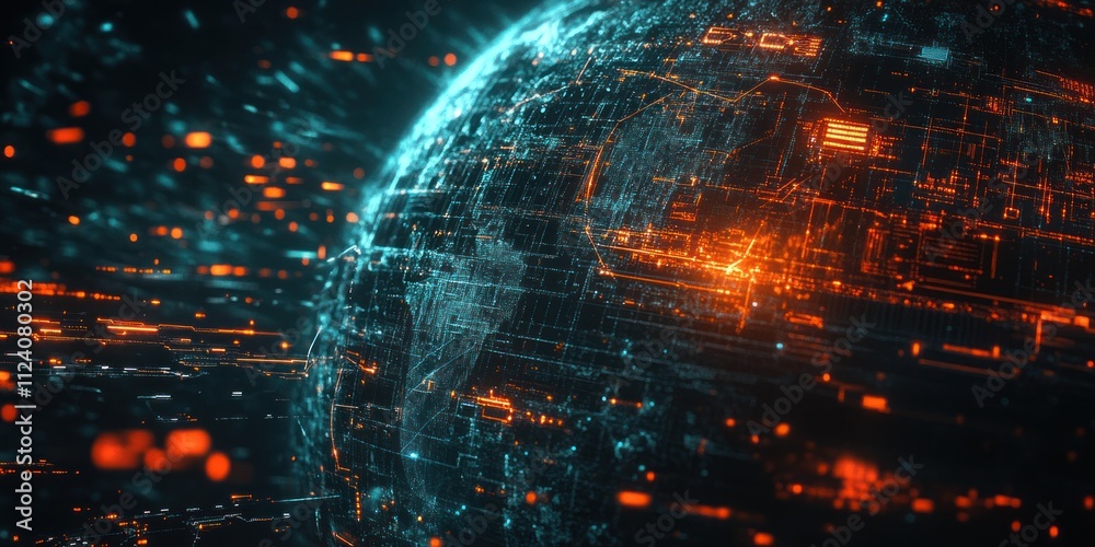 Aufkleber A digital representation of Earth with glowing data streams, symbolizing technology and connectivity.