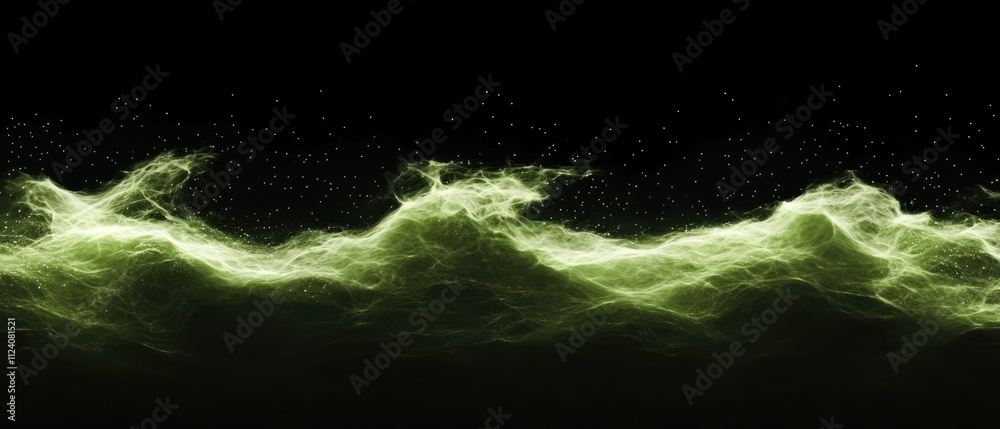 Poster ethereal green waves of light and mist create a mystical atmosphere.